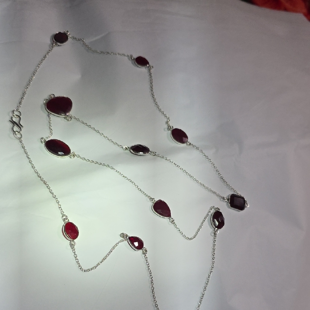 Elegant .925 Silver and Red KASHMIR Ruby Gemstone Lab Created Necklace.